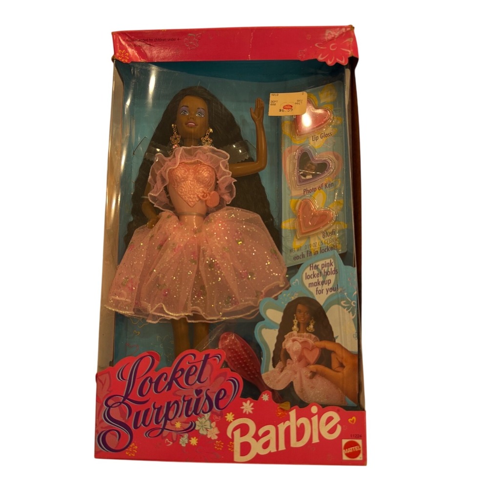 Vintage 1993 Locket Surprise Barbie Black Doll Mattel 11224 Pink Gown NIB